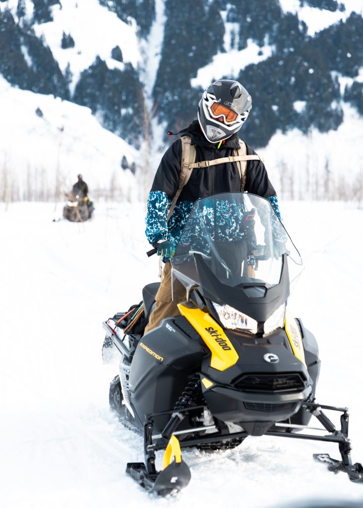 Expedition Sport 900 ACE Ski Doo in Placer Valley on the Spencer Glacier Snowmobile Tour.