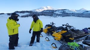 Snowmobilers in Turnagain Pass with Alaska Snowmobile Tours