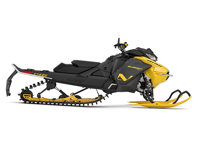 Side view of Ski Doo Summit NEO+ deep powder, boondocking, off trail snowmachine. 